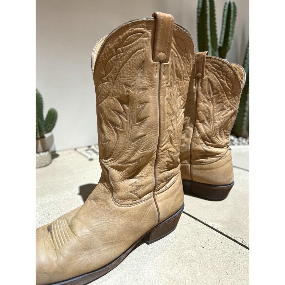 Vintage Nocona Men's 9.5D Tan Leather Western Cowboy Boots Soft Leather - Picture 2 of 13